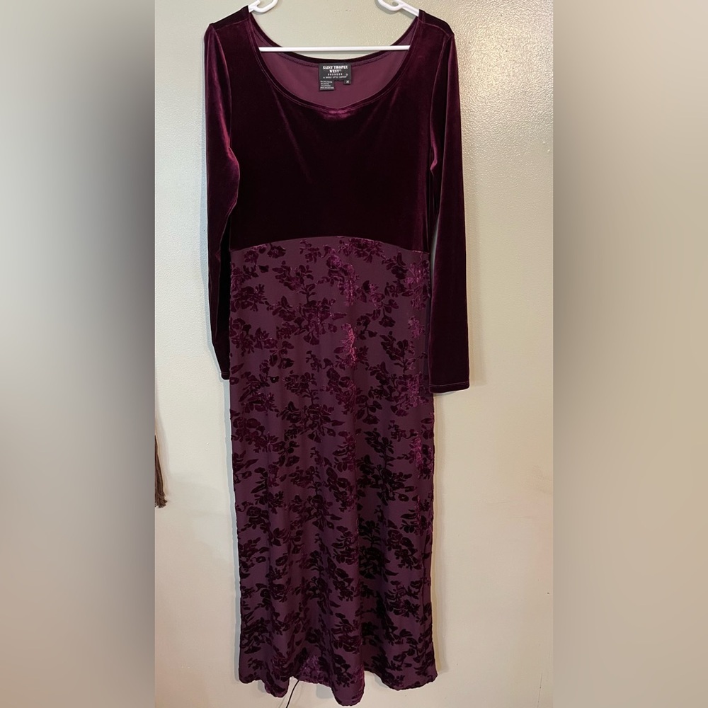 Saint Tropez West Velvet Burnout Rich Wine Maxi Dress Y2K Holiday Party M